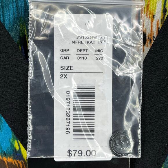 Slim Factor Investments Abstract Ikat Print Asymmetrical Tunic Shirt Plus Sz 2X - Picture 6 of 7